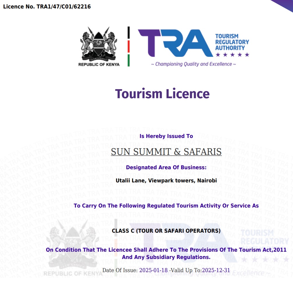 TRA License Certificate